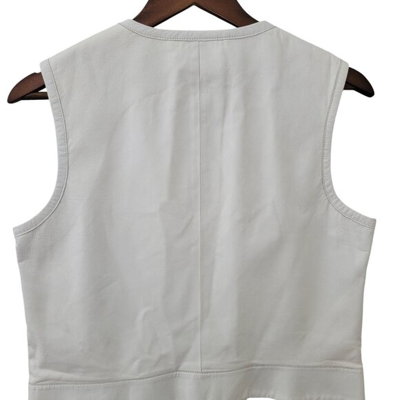 Worth New York Genuine Leather Zip Front Vest Size 10 White Perforated Moto - Picture 6 of 8